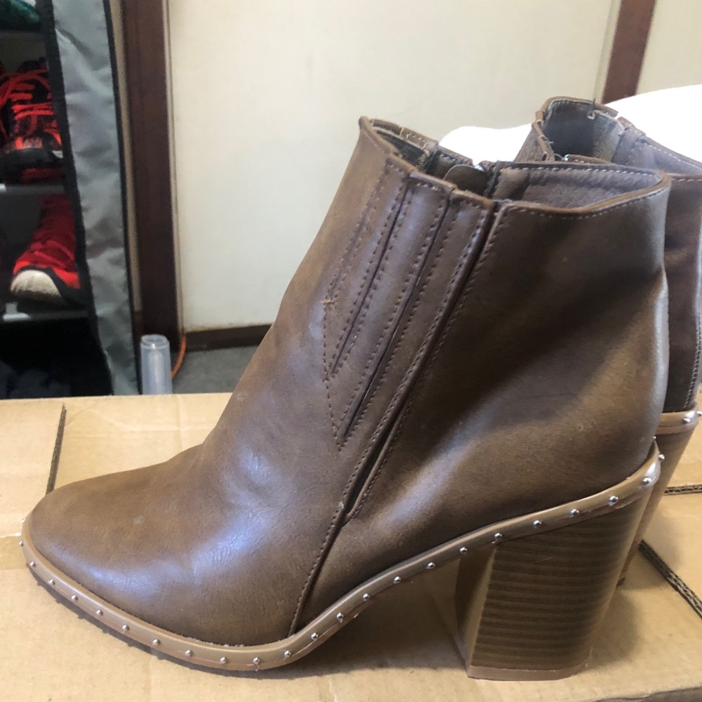 Brown leather booties